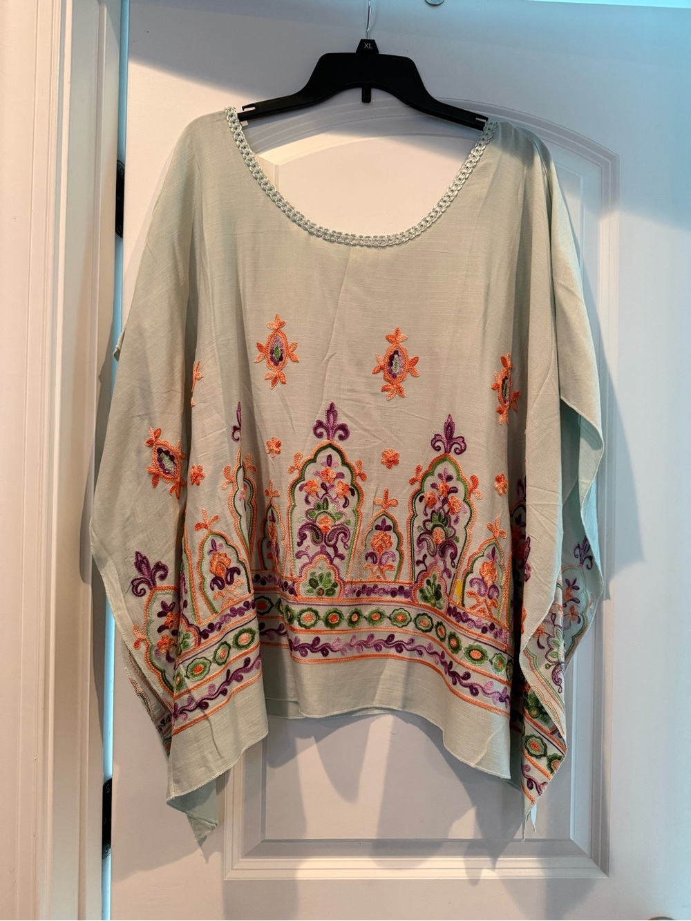 Embroidered Light Sage Green Boho Top